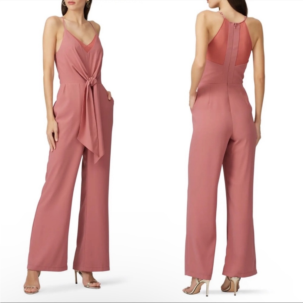 Harlyn Terracotta Sleeveless V-Neck Tie Waist Jumpsuit Women’s Size Large Barbie